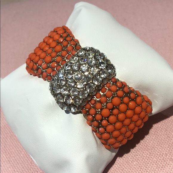 Gold and orange ribbon bow bling bracelet - Picture 3 of 6